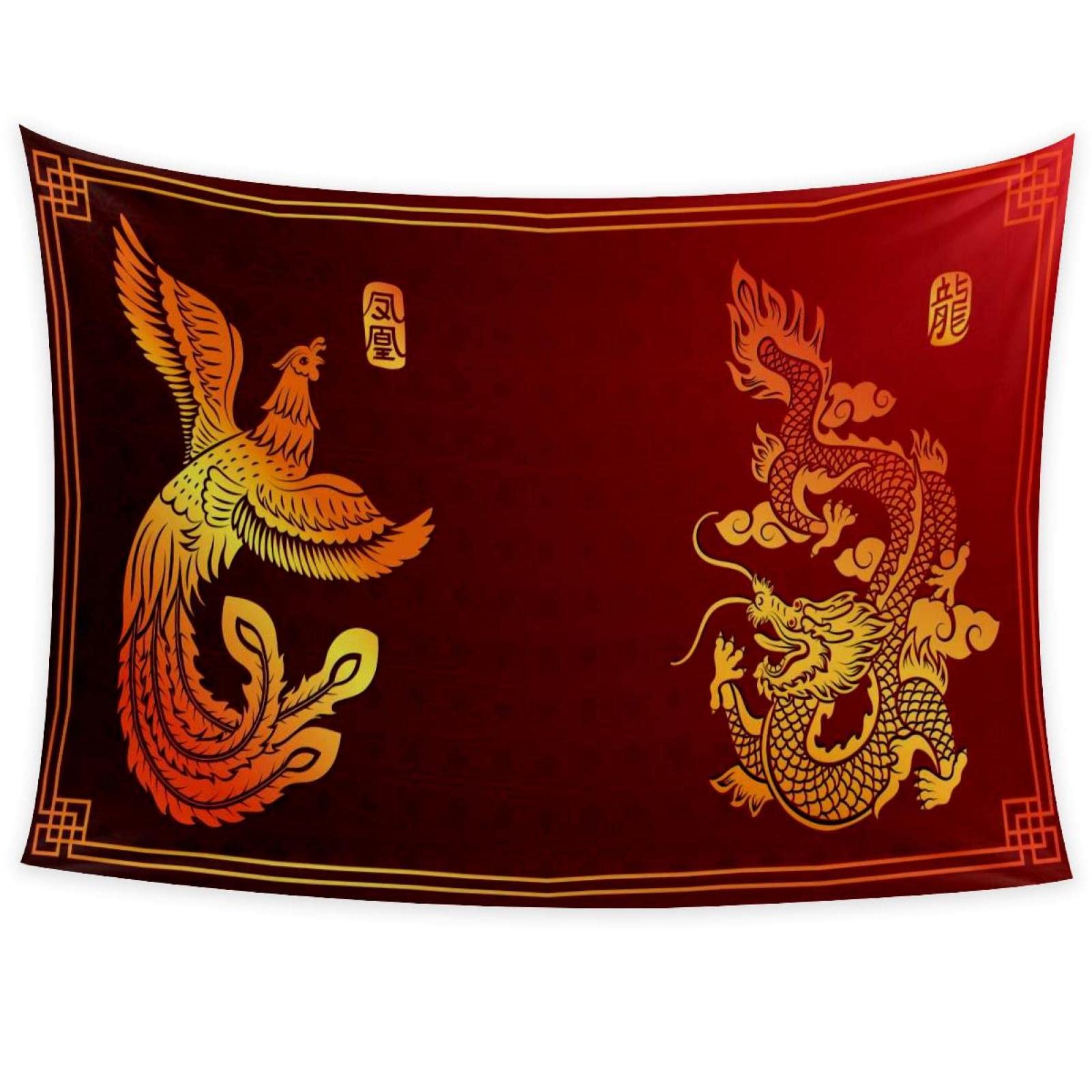 中国の壁掛け Amazon.co.jp: タペストリー 60x51インチ、中国の龍と鳳凰、壁掛け